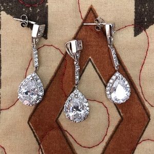 Sterling Silver CZ Pendant & Earrings Set of Three